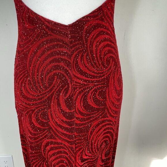 Vintage y2k 90s Cache Prom Formal Dress Glitter Maxi Fitted M Red Whimsical USA - Picture 16 of 16